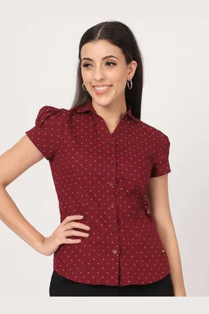 BEATNIK Conversational Printed Puffed Sleeves Cotton Shirt Style Top