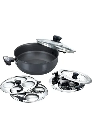 Prestige Black Aluminium Induction Base Kadhai or Wok With Glass Lid