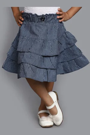 V-Mart Girls Striped Layered Denim Skirt
