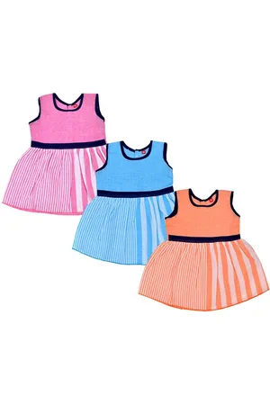 BAESD Girl Pack of 3 Striped Round Neck A-Line Dress