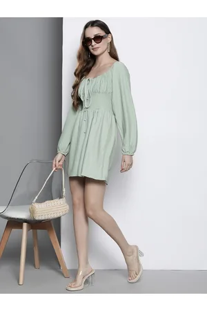 Boohoo Textured Tie-Up Neck Empire Mini Dress