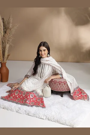 RAJGRANTH Ethnic Motif Woven Design Chanderi Cotton Straight Kurta With Trousers & Dupatta