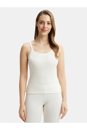 Women Off White Solid Thermal Camisole