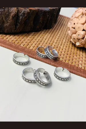 ABDESIGNS Set Of 3 Silver-Plated Oxidised Toe Rings