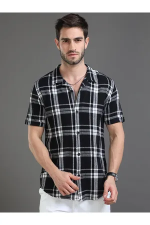 Moda Rapido Black Slim Fit Tartan Checked Cotton Casual Shirt