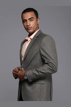 Louis Philippe Pure Wool Checked Single-Breasted Formal Blazers