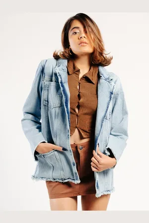 FREAKINS Spread Collar Pure Cotton Denim Jacket