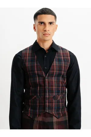 FREAKINS Checked V-Neck Pure Cotton Waistcoat
