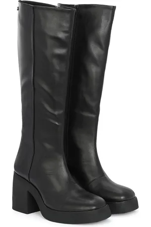 Delize Women Vegan Leather Zip-Up Knee Length Chelsea Boots