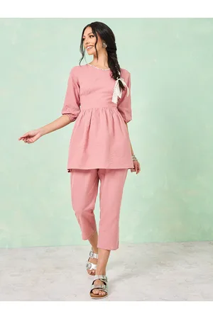 Styli Embroidered Cotton Peplum Pure Cotton Top With Cropped Trousers