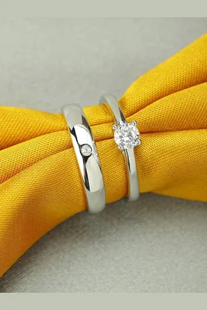 FIMBUL Unisex Set Of 2 Silver-Plated Stone-Studded Finger Rings