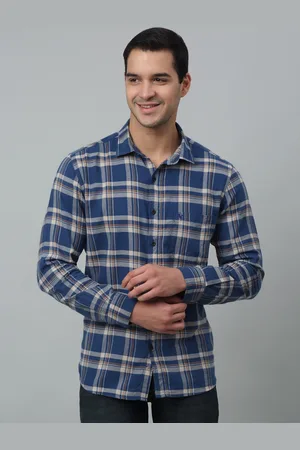 CANTABIL Comfort Tartan Checks Opaque Spread Collar Cotton Casual Shirt