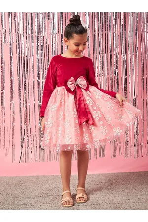 pspeaches Girls Floral Printed Velvet Fit and Flare Dress