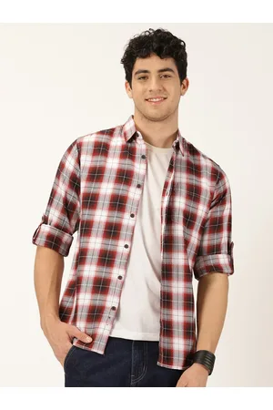 Moda Rapido White & Red Sandard Slim Fit Cotton Tartan Checks Opaque Checked Casual Shirt