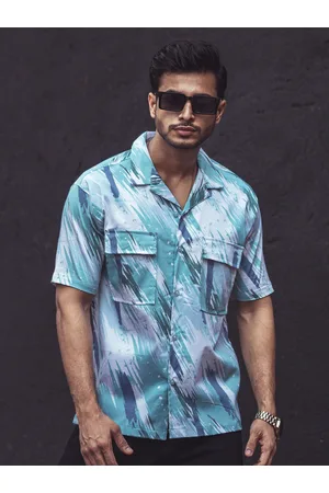 Maniac Classic Abstract Spread Collar Chest Pocket Half Sleeve Cotton Casual Shirt