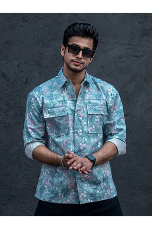 Maniac Classic Floral Spread Collar Chest Pocket Full Sleeve Cotton Casual Shirt