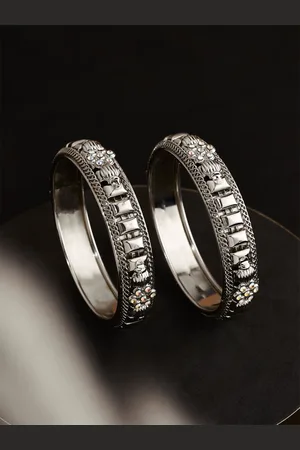 ATIBELLE Set Of 2 Silver-Plated Stone Studded Bangle