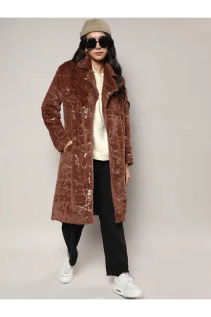 Campus Self Design Notched Lapel Single Breasted Longline Overcoat