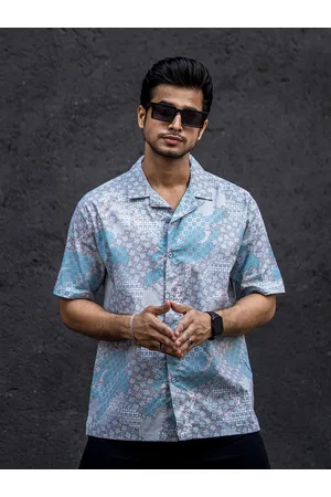 Maniac Classic Abstract Spread Collar Chest Pocket Half Sleeve Cotton Casual Shirt
