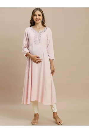 MomToBe Floral Yoke Designed Thread Work Anarkali Maternity Kurta