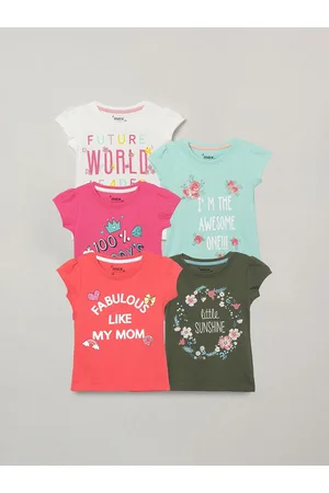 Max Collection Girls Pack of 5 Typography Printed Cotton T-shirt