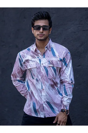 Maniac Classic Abstract Spread Collar Chest Pocket Full Sleeve Cotton Casual Shirt