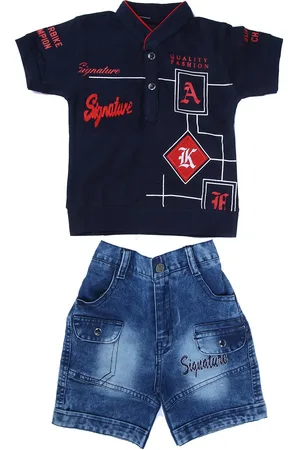 BAESD Boys Printed Pure Cotton Polo Collar T-shirt With Denim Shorts