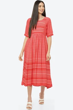 Rangriti Red Ethnic Motifs Printed A-Line Midi Dress