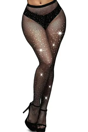 VAGHBHATT Rhinestone-Studded Fishnet Stockings