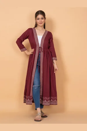 Kalini Ethnic Motifs Printed Longline Tie-Up Shrug