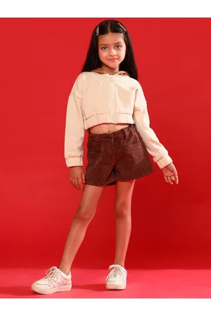 TALES & STORIES Girls Hooded Crop Front-Open Sweatshirt