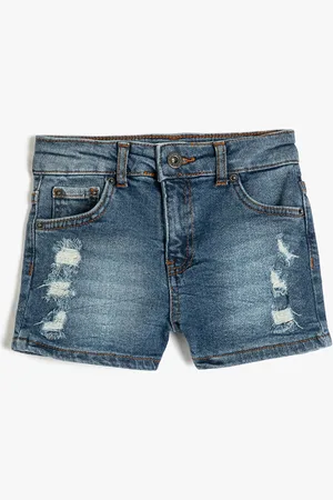 Koton Girls Mid-Rise Washed Denim Shorts