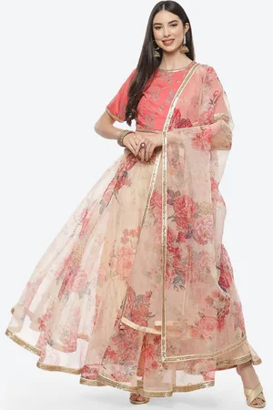 Biba Coral & Gold-Toned Embellished Ready to Wear Lehenga & Blouse With Dupatta
