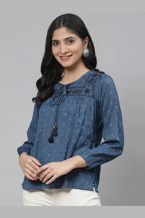 Rangriti Women Navy Blue Self Design Top