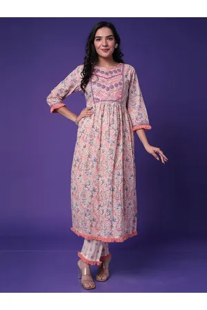 ZARI Round Neck Floral Embroidered Pure Cotton Kurta With Trouser