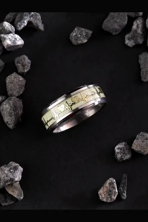 NVR Men Rhodium-Plated Glow in Dark Ring