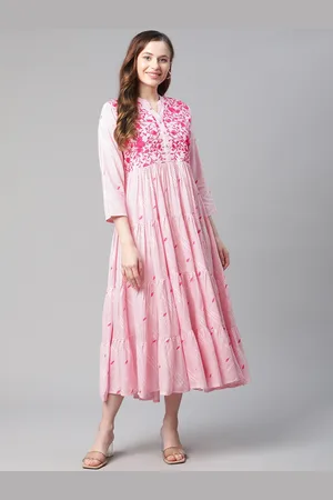 Rangriti Women Assorted Striped & Printed Tiered Midi Empire Dress