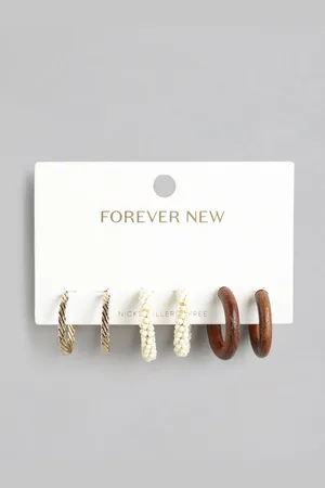Forever New Set of 3 Gold-Plated Circular Half Hoop Earrings