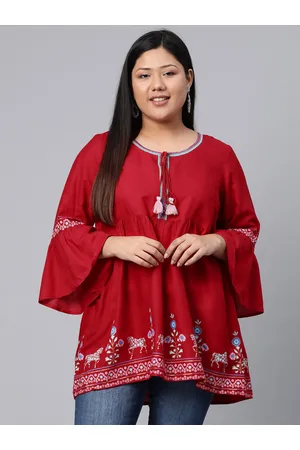 Rangriti Women Red Printed Detail Empire Top