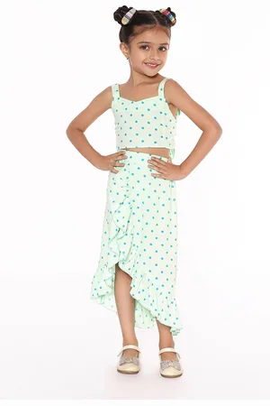 BAESD Girls Polka Dots Printed Crop Top with Skirt