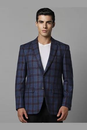 Louis Philippe Men Checked Notched Lapel Collar Single-Breasted Pure Wool Casual Blazer