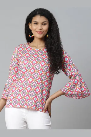 Rangriti Women Pink & Blue Printed Top