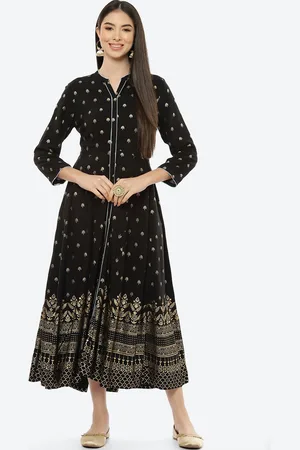 Rangriti Black Ethnic Motifs Ethnic A-Line Midi Dress