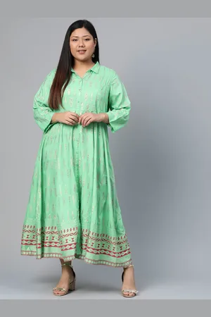 Rangriti Women Green & Golden Printed Maxi Dress
