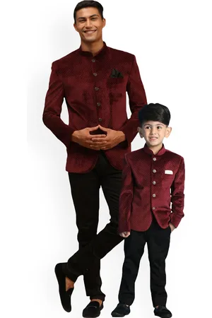 Vastramay Boys Polka Dot Printed Slim-Fit Bandhgala Party Blazer