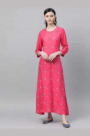 Rangriti Women Pink & Blue Printed Maxi Dress