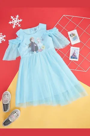 Pantaloons Girls Elsa & Anna Printed Cold-Shoulder Sleeves Fit & Flare Dress