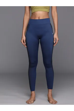 HRX Women Striped Seamless High-Rise Rapid-Dry Ankle-Length Yoga Tights
