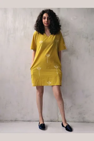 Chidiyaa Women Yellow A-Line Printed Dress