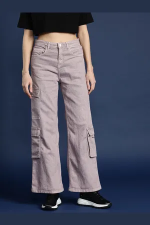 Mast & Harbour Women Wide Leg High-Rise Cargo Style Stretchable Jeans